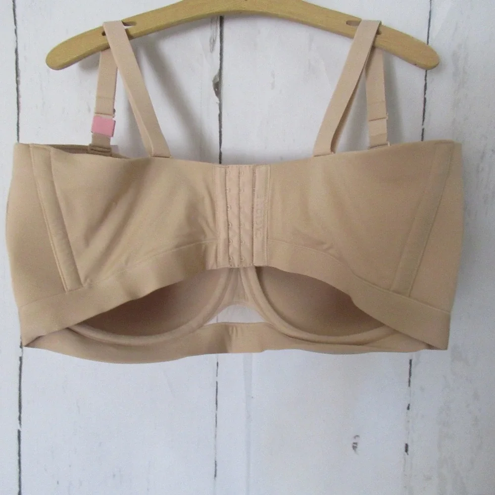New Cacique Bra 42J Beige Lightly Lined Multi Way Strapless Underwire Plus Size